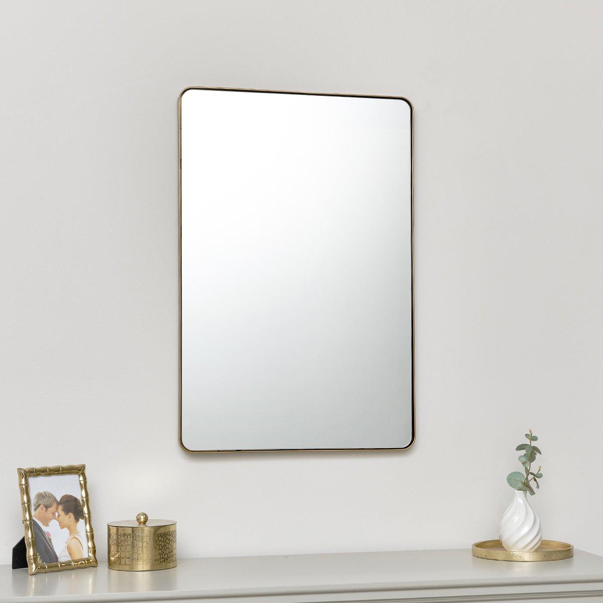 Brushed Gold Thin Framed Wall Mirror 50cm X 75cm